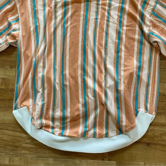 CRAZY TRAIN M Orange Teal Striped Hoodie Casual Western Boho Southwestern 70s - Picture 12 of 16